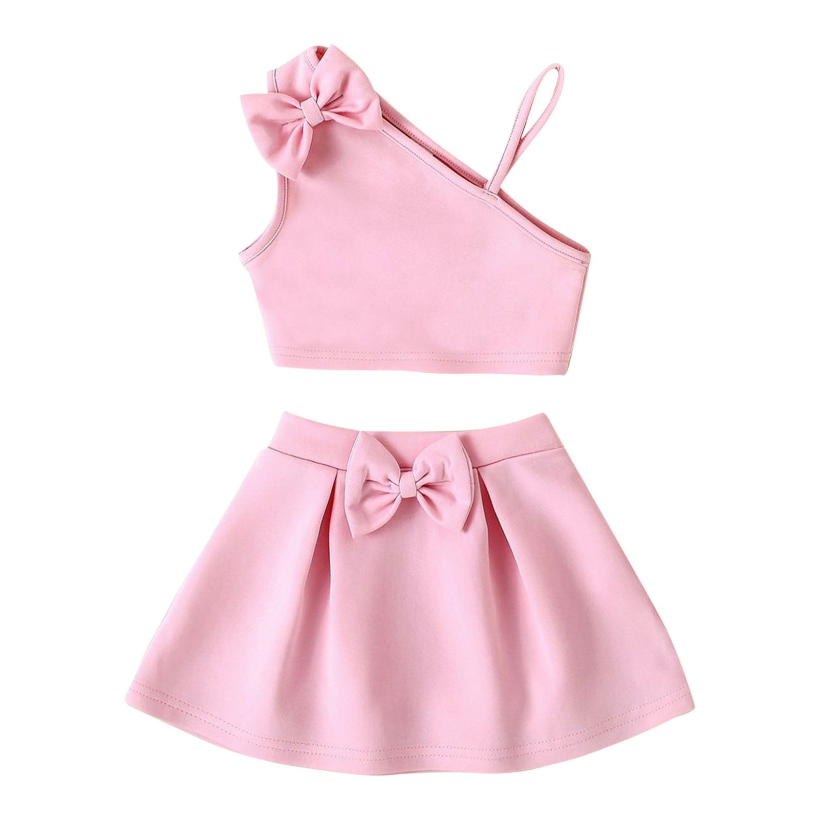 LMTODLFG Baby Boy Clothes Kids Toddler Baby Girls Spring Summer Sling Shoulder Suspenders Top Bow Tie Skirts Outfits Clothes Girls Clothes Pink 5 Years